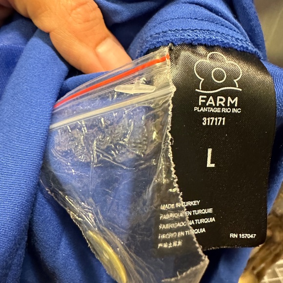 Farm Rio Dress. Long Sleeve. Sz LRG. Blue. Appears new. Beading on Belt. MIDI - Picture 6 of 9